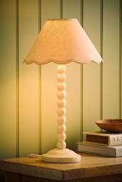 ValueLights Bobbin Colour Trim Linen Shade Cream Bobble Table Lamp with Bulb - thumbnail 3