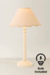 ValueLights Bobbin Colour Trim Linen Shade Cream Bobble Table Lamp with Bulb - thumbnail 1