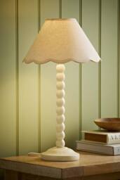 ValueLights Bobbin Colour Trim Linen Shade Cream Bobble Table Lamp with Bulb - thumbnail 2