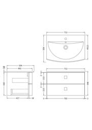 Balterley Gentleshaw 2 Drawer Wall Hung Vanity Basin Unit, White, 700mm in White - thumbnail 4