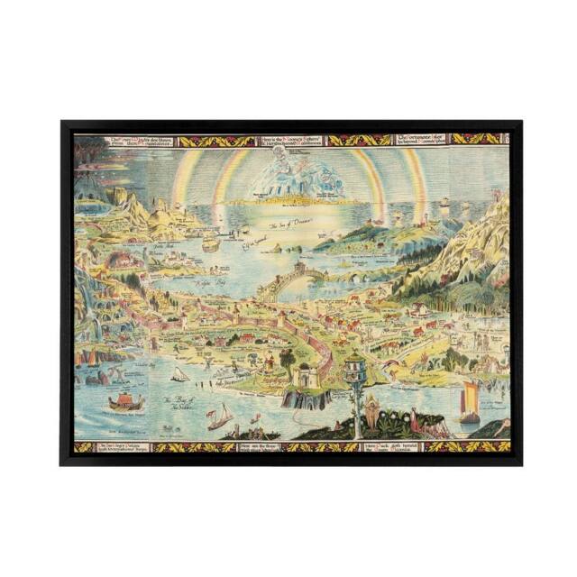 "Artery8 Map Sleigh 1918 Ancient Fairyland Fantasy Framed Canvas Wall Art Print - Size: W24"" x H32""" - image 1