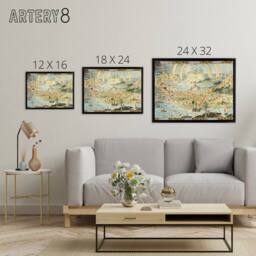 "Artery8 Map Sleigh 1918 Ancient Fairyland Fantasy Framed Canvas Wall Art Print - Size: W24"" x H32""" - thumbnail 4