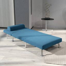 Wyld Haus Ziel Lika Blue Velvet FeeL Single Sleeper Chair Silver Metal Legs - thumbnail 9