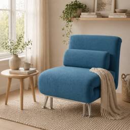 Wyld Haus Ziel Lika Blue Velvet FeeL Single Sleeper Chair Silver Metal Legs - thumbnail 1