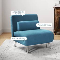 Wyld Haus Ziel Lika Blue Velvet FeeL Single Sleeper Chair Silver Metal Legs - thumbnail 7
