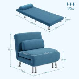 Wyld Haus Ziel Lika Blue Velvet FeeL Single Sleeper Chair Silver Metal Legs - thumbnail 4