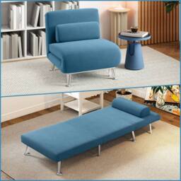 Wyld Haus Ziel Lika Blue Velvet FeeL Single Sleeper Chair Silver Metal Legs - thumbnail 3