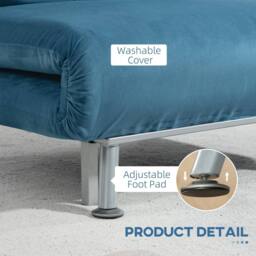 Wyld Haus Ziel Lika Blue Velvet FeeL Single Sleeper Chair Silver Metal Legs - thumbnail 8