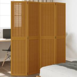 Berkfield Home Room Divider 4 Panels Brown Solid Wood Paulownia - thumbnail 2