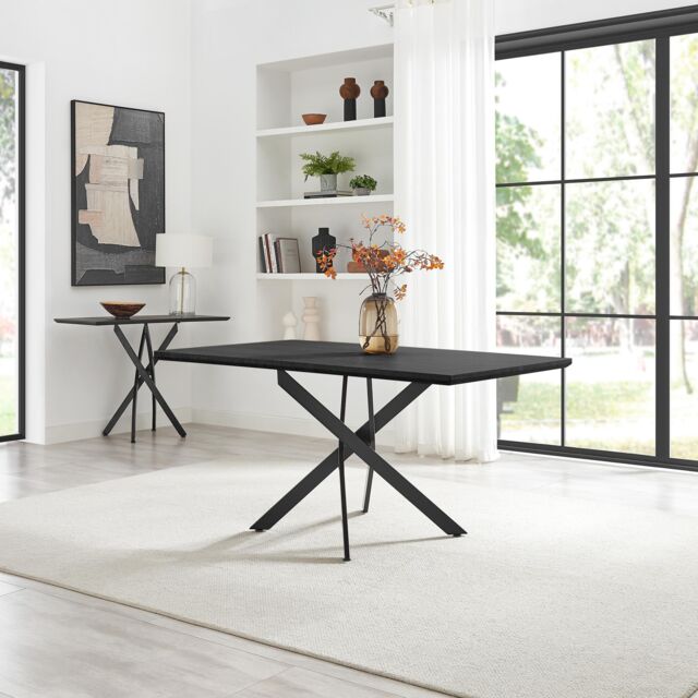 FurnitureboxUK Leonardo Rectangular Black Wood & Metal 6 Seater Dining Table - image 1