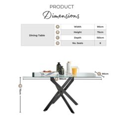 FurnitureboxUK Leonardo Rectangular Black Wood & Metal 6 Seater Dining Table - thumbnail 6