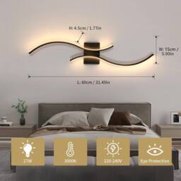 Goeco Modern LED Wall Lights Indoor, 27W, 3000K, Long Wall Sconce (Black) in Black - thumbnail 4