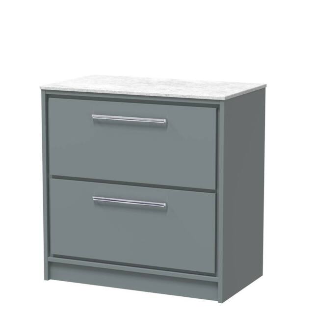 Balterley 800mm Floor Standing 2-Drawer Vanity & Marble Worktop - Coastal Grey
