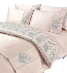 Snug City Duvet Cover & Pillowcase Set Embroided Luxury Design Polyester Linen in Pink - Size: King - thumbnail 2