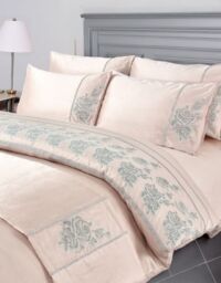 Snug City Duvet Cover & Pillowcase Set Embroided Luxury Design Polyester Linen in Pink - Size: King - thumbnail 1