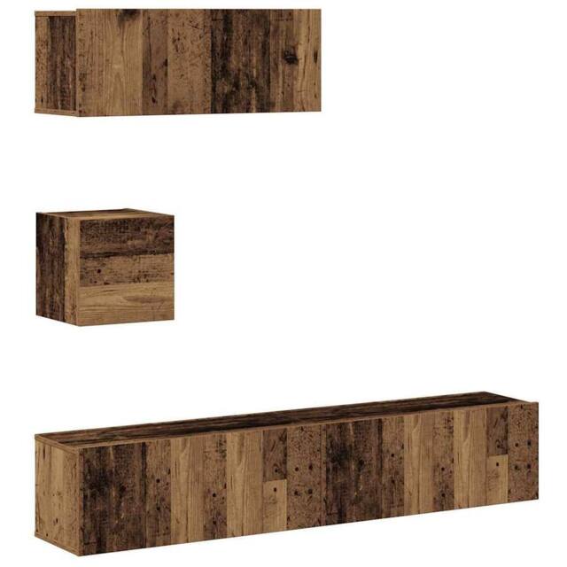Berkfield Home 4 Piece TV Cabinet Set Wall-mounted Old Wood Engineered Wood in Brown - image 1