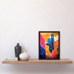 "Artery8 Italian Church Cityscape Colourful Abstract Framed Art Print in Orange - Size: W12"" x H16""" - thumbnail 4