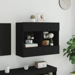 Berkfield Home TV Wall Cabinet with LED Lights Black 78.5x30x60.5 cm - thumbnail 5