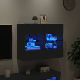 Berkfield Home TV Wall Cabinet with LED Lights Black 78.5x30x60.5 cm - thumbnail 4