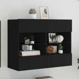 Berkfield Home TV Wall Cabinet with LED Lights Black 78.5x30x60.5 cm - thumbnail 2