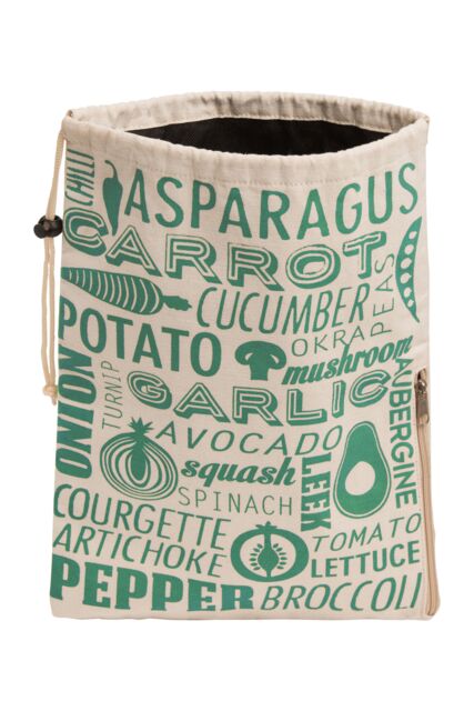 Orsina Vegetable Bag In Grey & Natural, Breathable Cotton Storage Sack With Drawstring Closure, Stylish And in Green - image 1