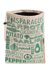 Orsina Vegetable Bag In Grey & Natural, Breathable Cotton Storage Sack With Drawstring Closure, Stylish And in Green
