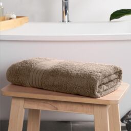 OHS Luxury 100% Cotton Bath Sheet Bathroom Towel in Light Brown - thumbnail 3