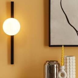 Wyld and Coco 55 cm Black Iron Wall Lamp with White Glass Globe - thumbnail 1