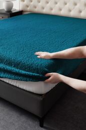 Ezysleep Winter Warm Soft Teddy Fleece Fitted Sheet in Teal - Size: King - thumbnail 2