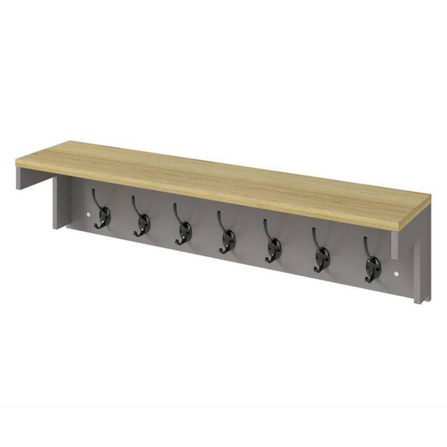 Levede Coat Rack Wall Mounted Shelf 7 Double Hooks Storage Entryway Hallway in Grey - image 1