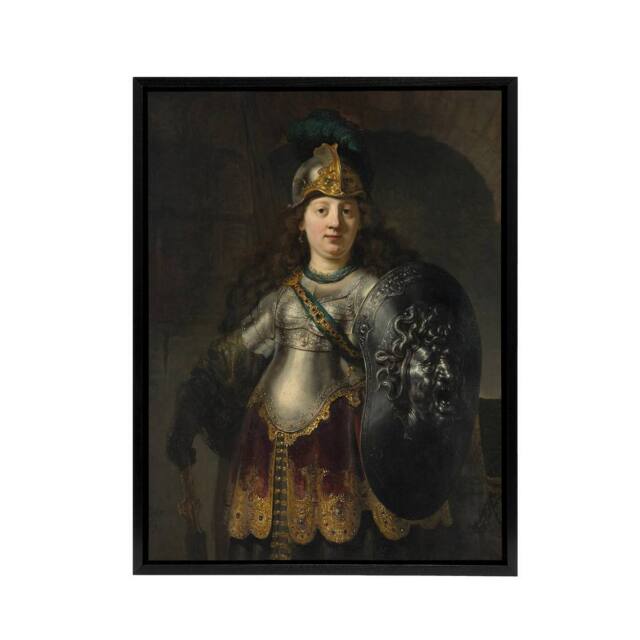 "Artery8 Bellona Roman Goddess of War Rembrandt Framed Canvas Wall Art Print in Grey - Size: W12"" x H16""" - image 1