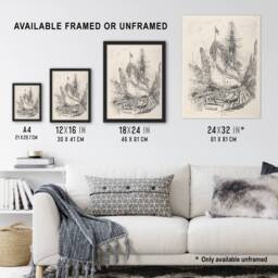 Artery8 Joseph Pennell Large Warship In the Dry Dock Framed Wall Art Print in Grey - Size: A4 - thumbnail 3