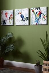 Art for the Home Set of 3 Tropical Amazon Birds Printed Canvas in White - thumbnail 1