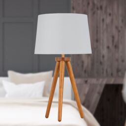First Choice Lighting Voyage - Dark Oak Table Lamp Bedside Light with White & Silver Shade in Brown - thumbnail 3