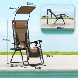 OUTSUNNY 2 Pcs Zero Gravity Lounger Chair, Folding Reclining Chair, Brown - Size: 2 Pack - thumbnail 3