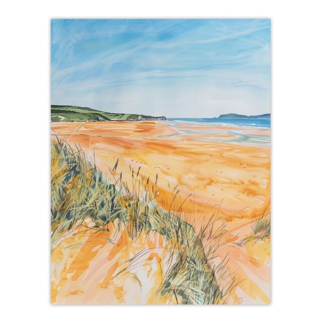 "Artery8 Woolacombe Beach Seaside Landscape Watercolour Wall Art Print - Size: W24"" x H32""" - image 1