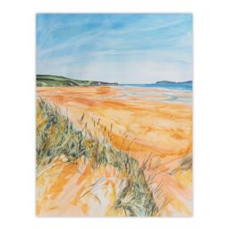 "Artery8 Woolacombe Beach Seaside Landscape Watercolour Wall Art Print - Size: W24"" x H32""" - thumbnail 1