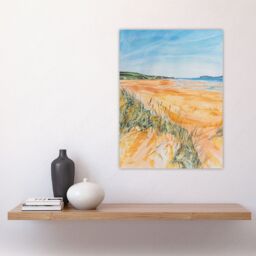 "Artery8 Woolacombe Beach Seaside Landscape Watercolour Wall Art Print - Size: W24"" x H32""" - thumbnail 4