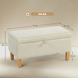 HOMCOM Linen Storage Ottoman Storage Box with Rubberwood Legs in Beige - thumbnail 3