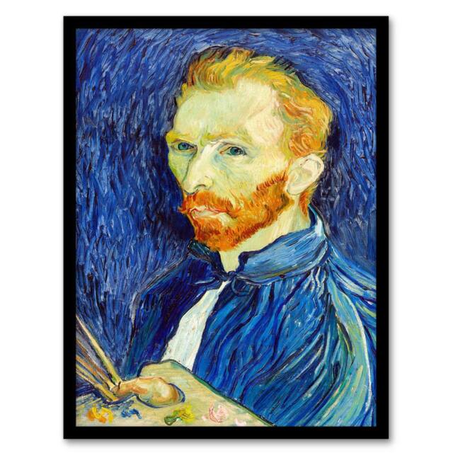 Artery8 Vincent van Gogh Framed Wall Art Print Self Portrait With Palette in Blue - Size: A4 - image 1