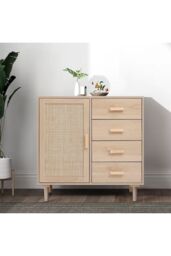 H&O Direct Wood & Rattan Accent Side Cabinet in Natural