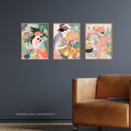Artery8 Set of 3 Danish Pastel Aesthetic Flower Market Floral Calming Pink Unframed Wall Art Living Room Poster Prints Pack - Size: A4 - thumbnail 2