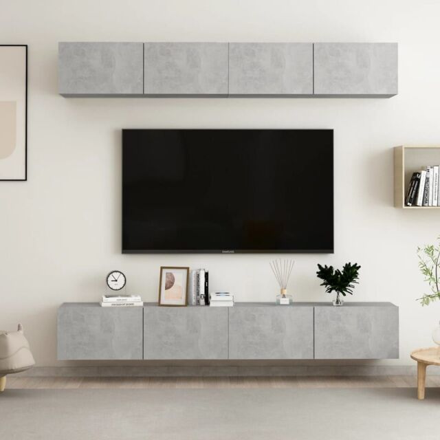 Berkfield Home TV Cabinets 4 pcs Concrete Grey 100x30x30 cm Engineered Wood - Size: 100 x 30 x 30 cm - image 1