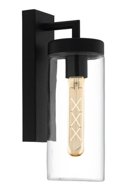 Eglo Bovolone Clear Glass & Metal IP44 Outdoor Wall Light in Black - image 1