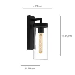 Eglo Bovolone Clear Glass & Metal IP44 Outdoor Wall Light in Black - thumbnail 3