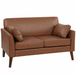 HOMCOM 2 Seater Sofa, 132 cm Modern Small Sofa with Solid Wood Legs, Brown - thumbnail 2