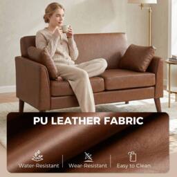 HOMCOM 2 Seater Sofa, 132 cm Modern Small Sofa with Solid Wood Legs, Brown - thumbnail 6