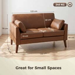 HOMCOM 2 Seater Sofa, 132 cm Modern Small Sofa with Solid Wood Legs, Brown - thumbnail 3