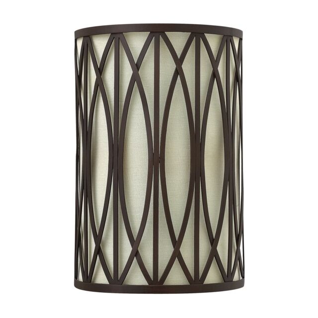 Loops Twin Wall Light Lattice Style Metal Outer Linen Shade Bronze LED E14 60W