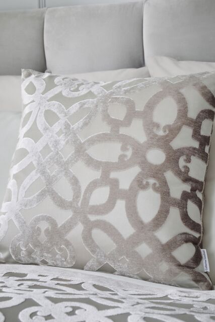 Catherine Lansfield 'Lattice Cut Velvet' Cushion in Natural - Size: 43 cm x 43 cm - image 1